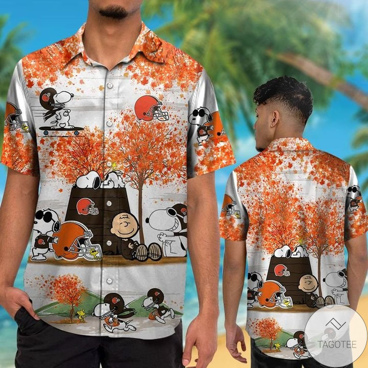 Cleveland Browns Snoopy Autumn Hawaiian Shirt Tropical Aloha Button Up