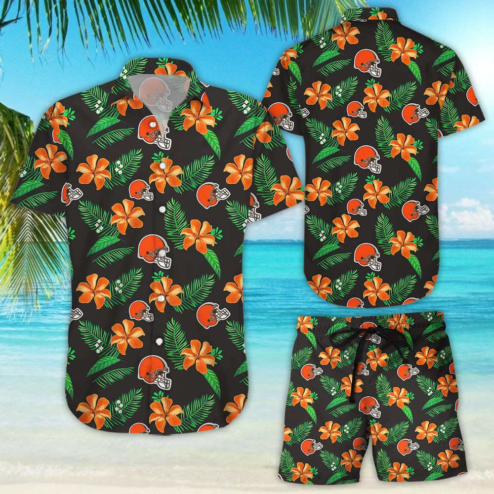 Cleveland Browns Tropical Flower Hawaiian Shirt Tropical Aloha Button Up