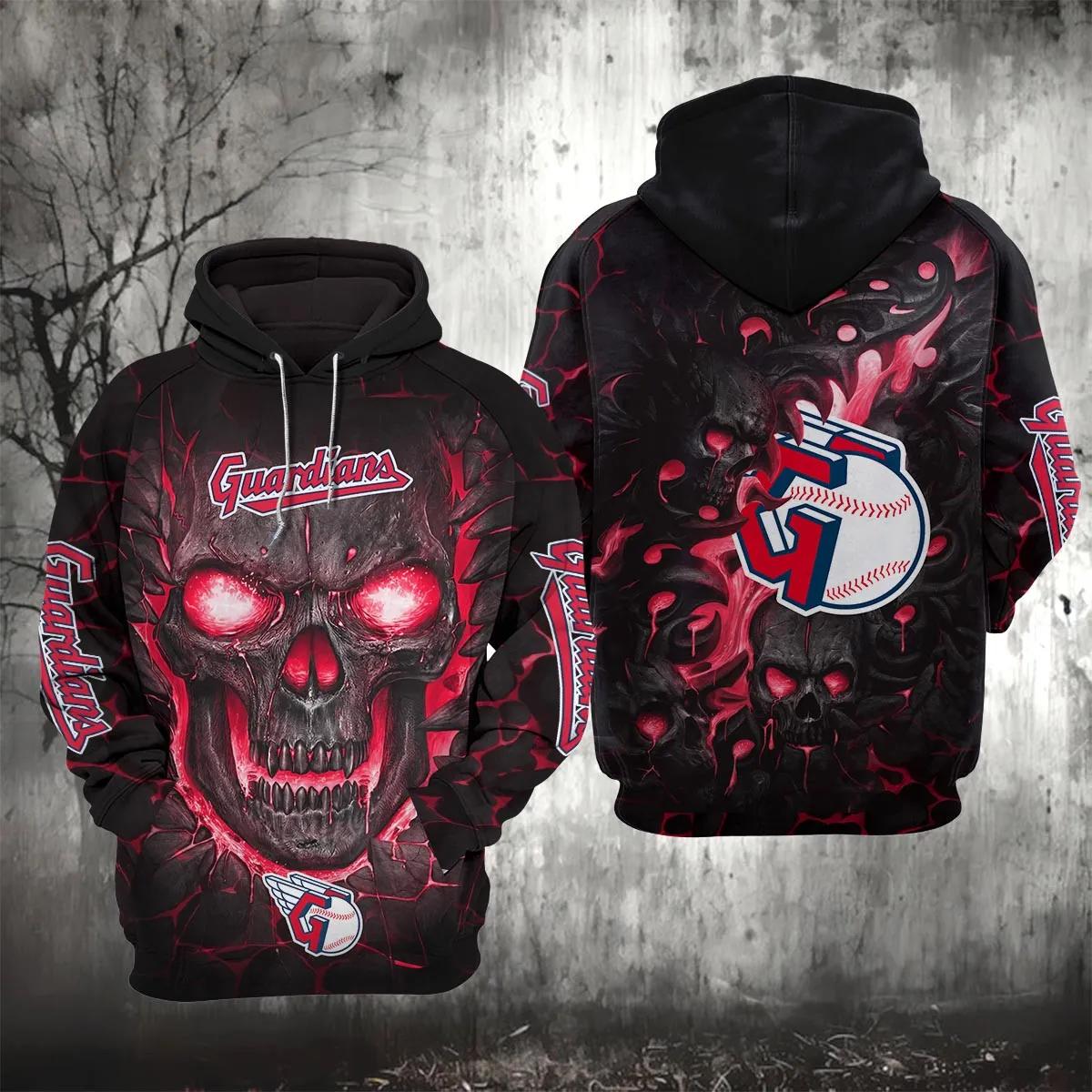 Cleveland Guardians Lava Skull 3D MLB All Over Print Hoodie
