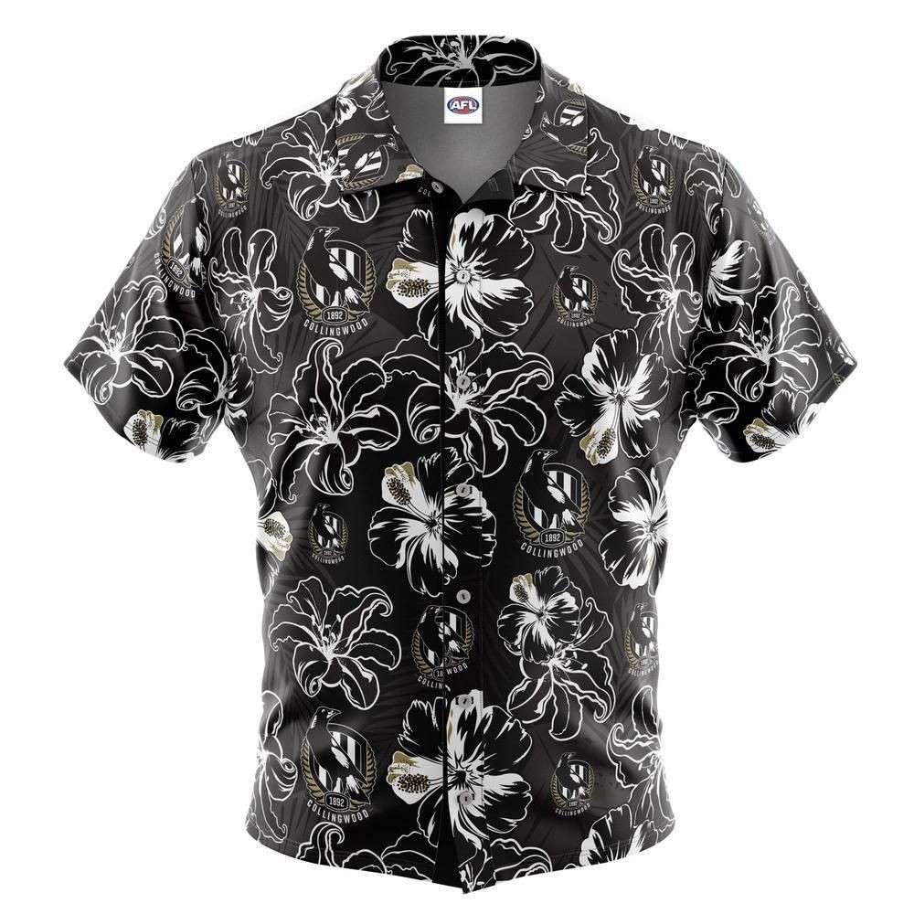Collingwood Magpies Hibiscus Hawaiian Shirt Tropical Aloha Button Up