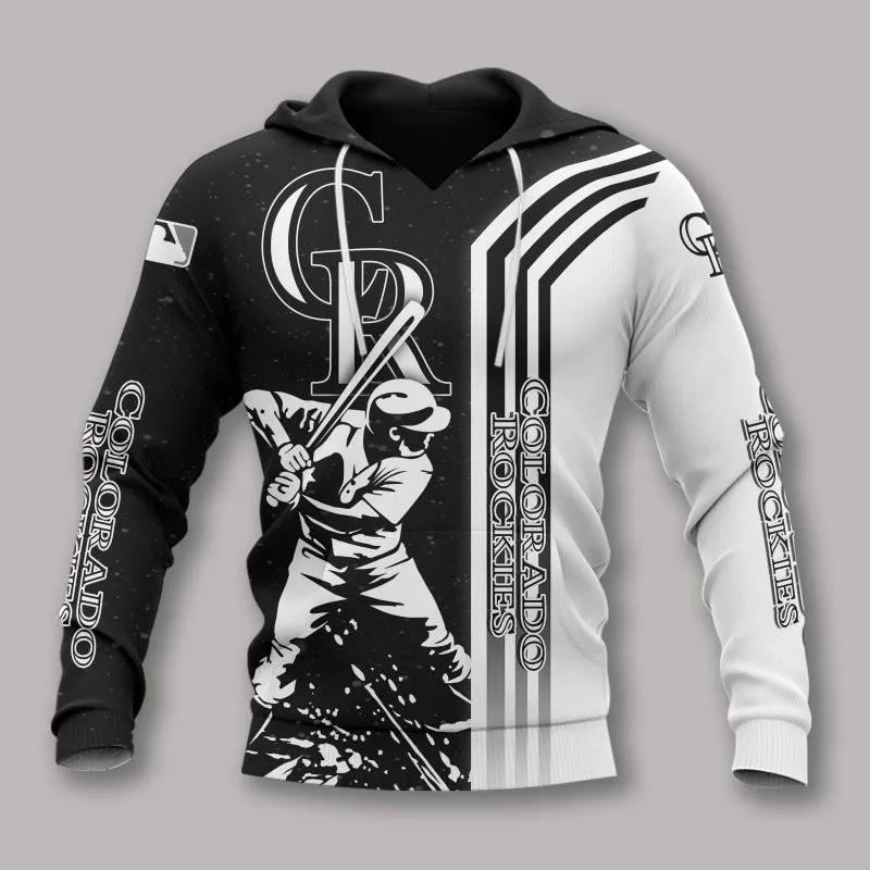 Colorado Rockies Black And White MLB All Over Print Hoodie