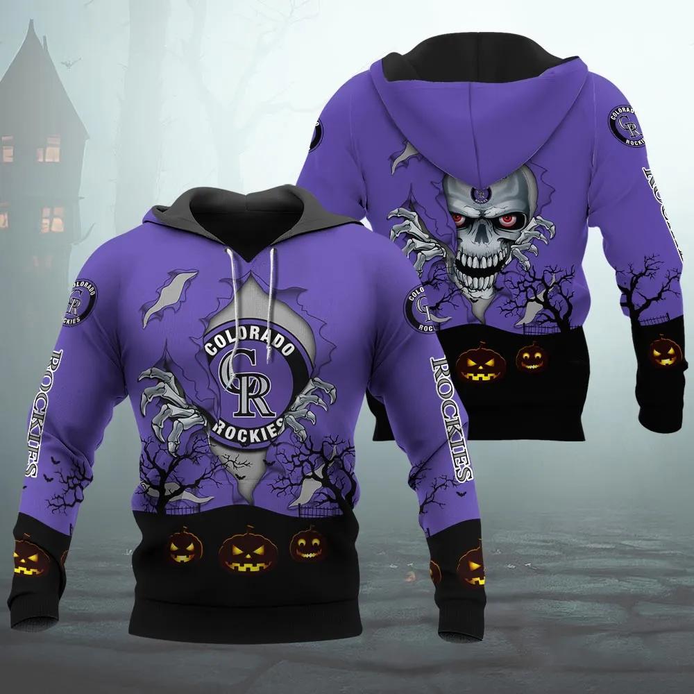 Colorado Rockies Halloween 3D MLB All Over Print Hoodie