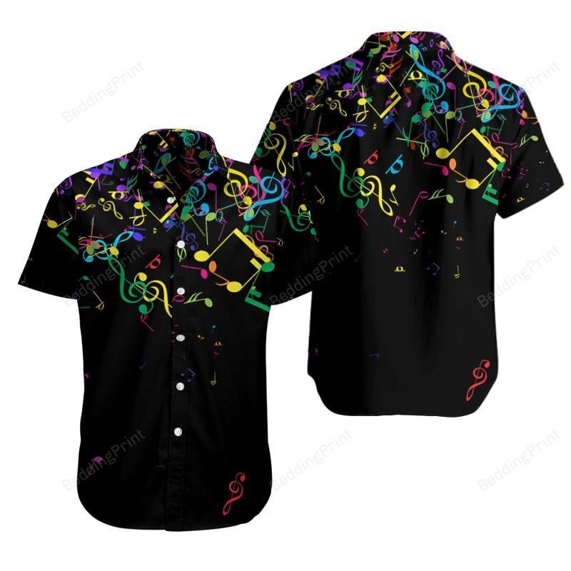Colorful Music Notes Hawaiian Shirt Tropical Aloha Button Up