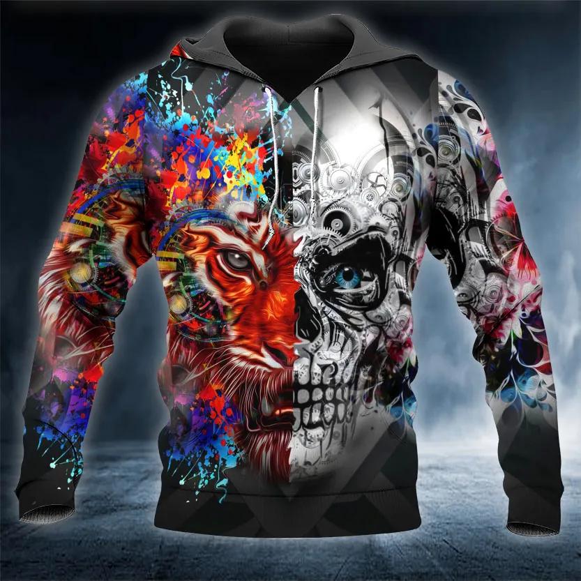 Colorful Tiger Skull 3D All Over Print Hoodie