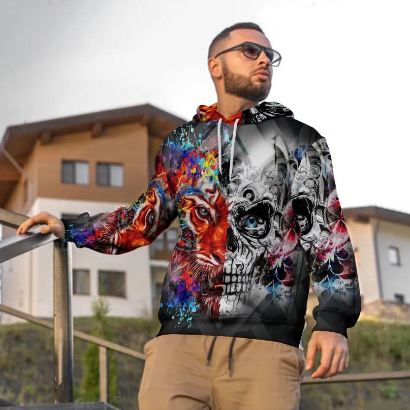 Alternative view of Colorful Tiger Skull 3D All Over Print Hoodie