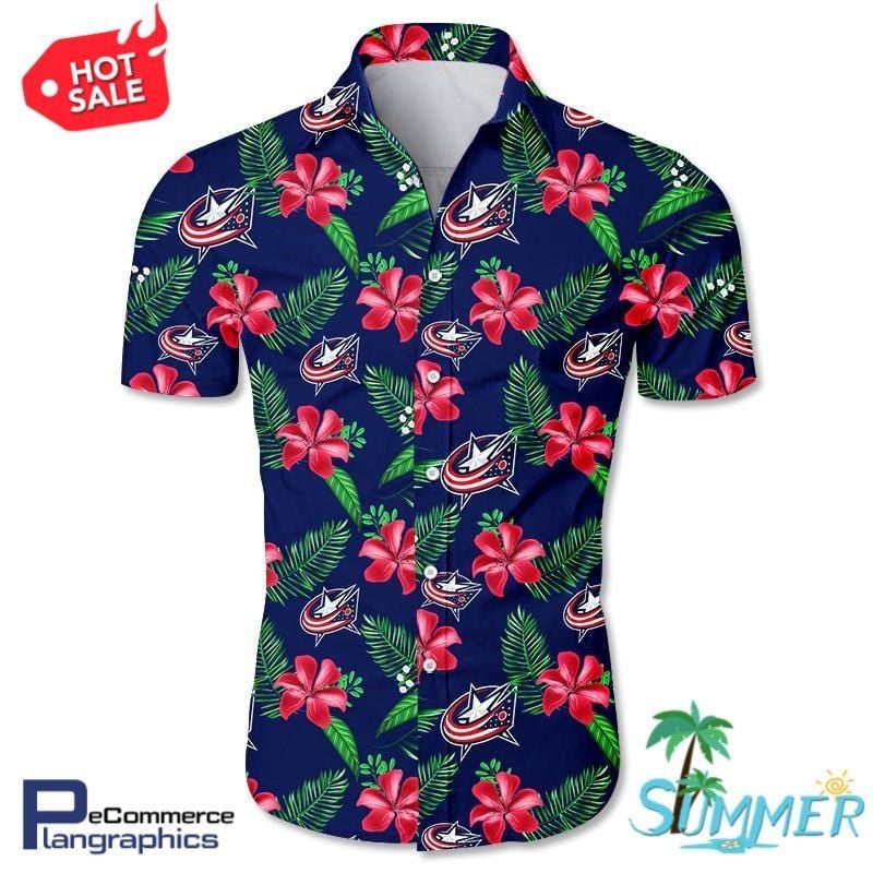Columbus Blue Jackets Hawaiian Shirt Tropical Aloha Button Up