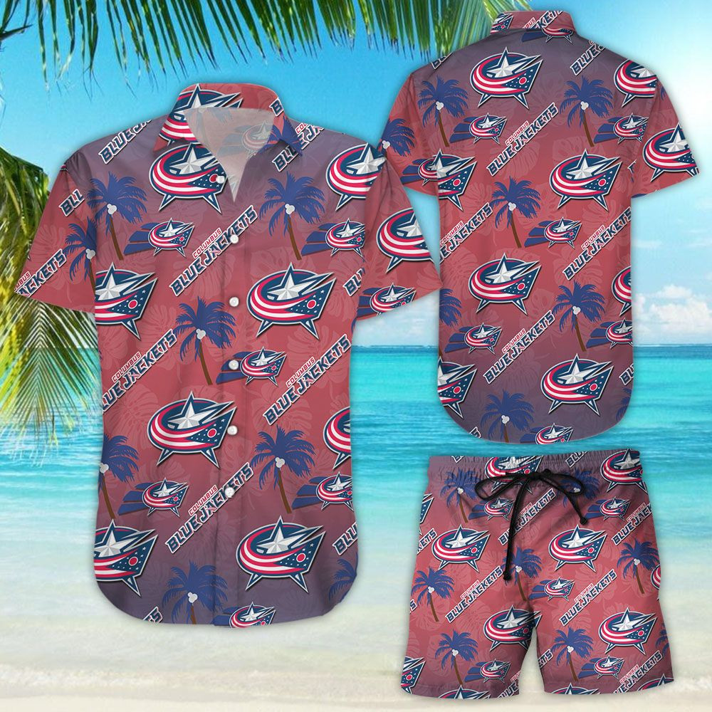 Columbus Blue Jackets Ice Hockey Team Aloha Shirt Hawaiian Shirt Tropical Aloha Button Up