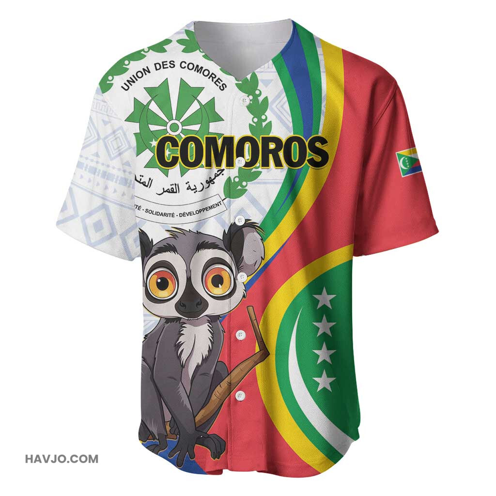 Comoros 1975 Komori Mongoose Lemur African Pattern Baseball Jersey