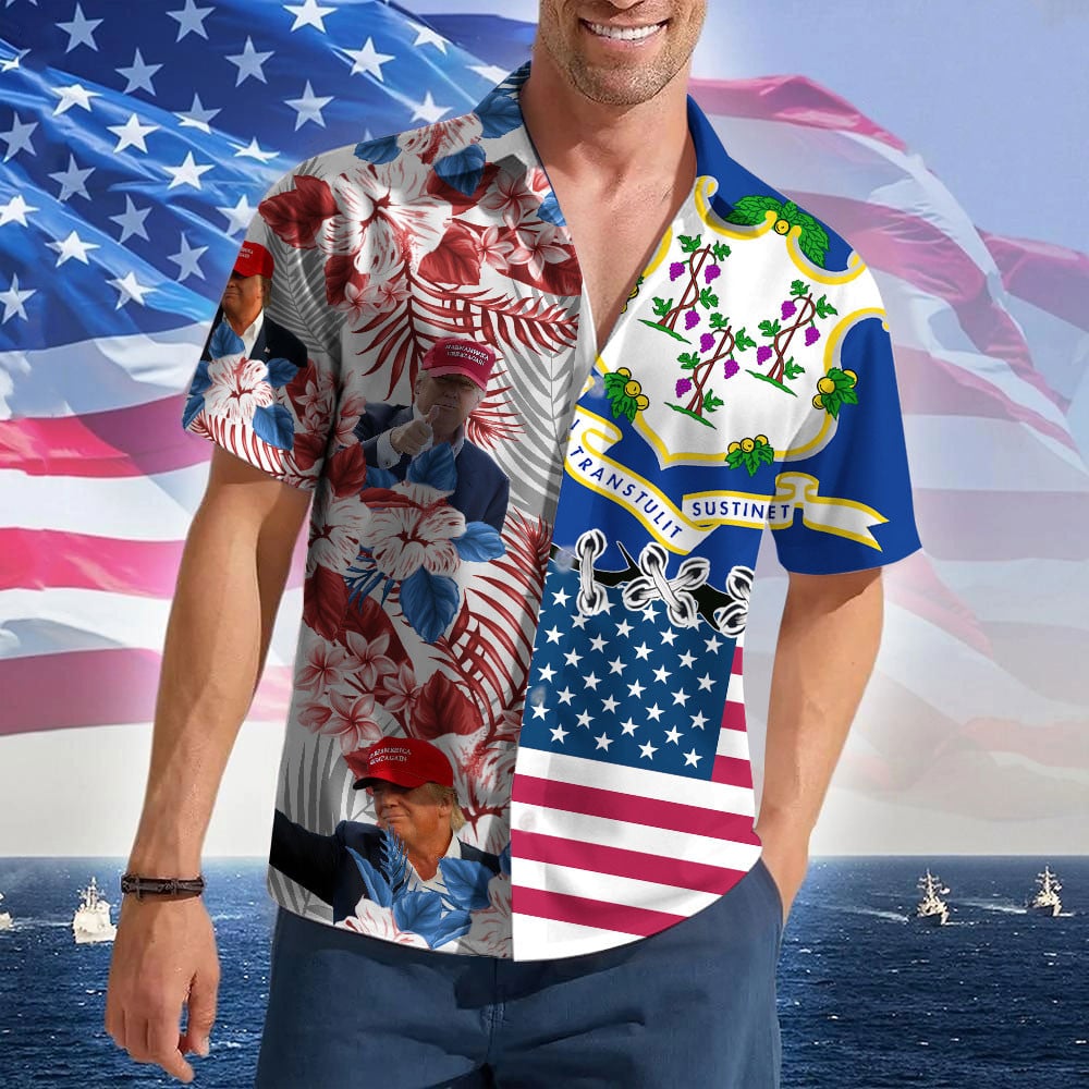 Connecticut For Trump 2024 Hawaiian Shirt MAGA Donald Trump Mens Tropical Shirts Gifts