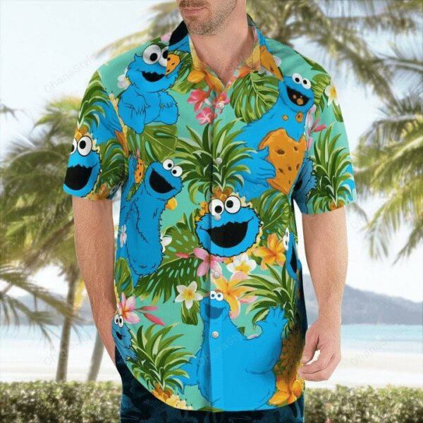Cookie Monster Muppets Tropical Hawaiian Shirt Tropical Aloha Button Up