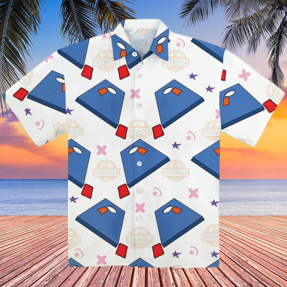Cornhole Board Hawaiian Shirt Bean Bag Toss Button Up Shirt Gift For Cornhole Player