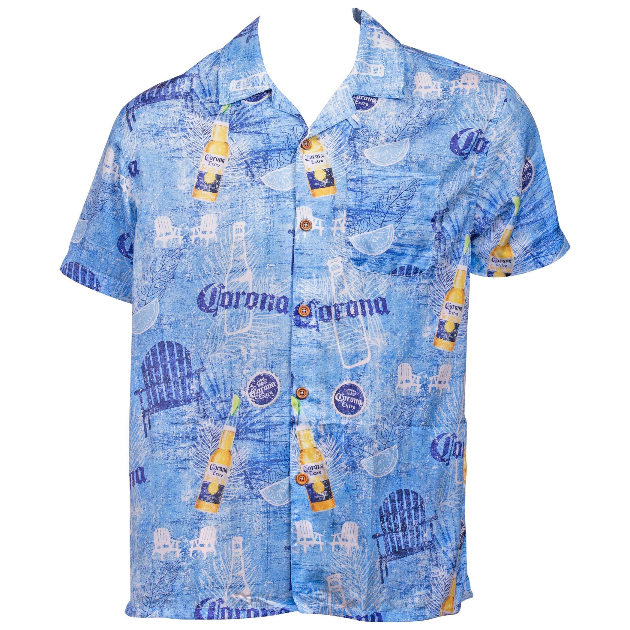 Corona Extra Blue Hawaiian Shirt Tropical Aloha Button Up