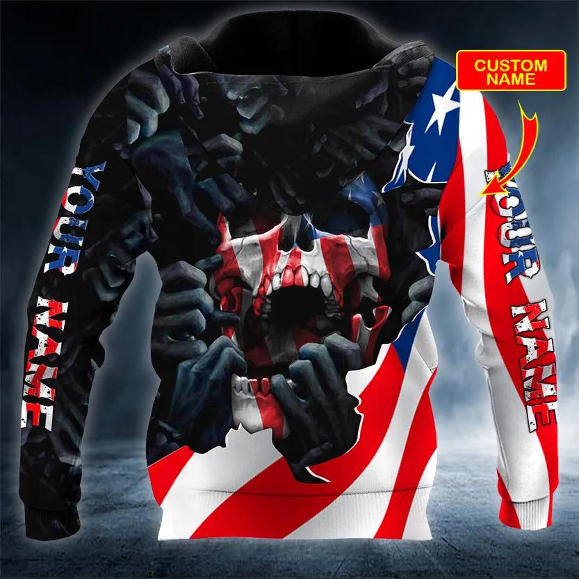 Alternative view of Corpses Hands American Flag Skull Custom 3D All Over Print Hoodie