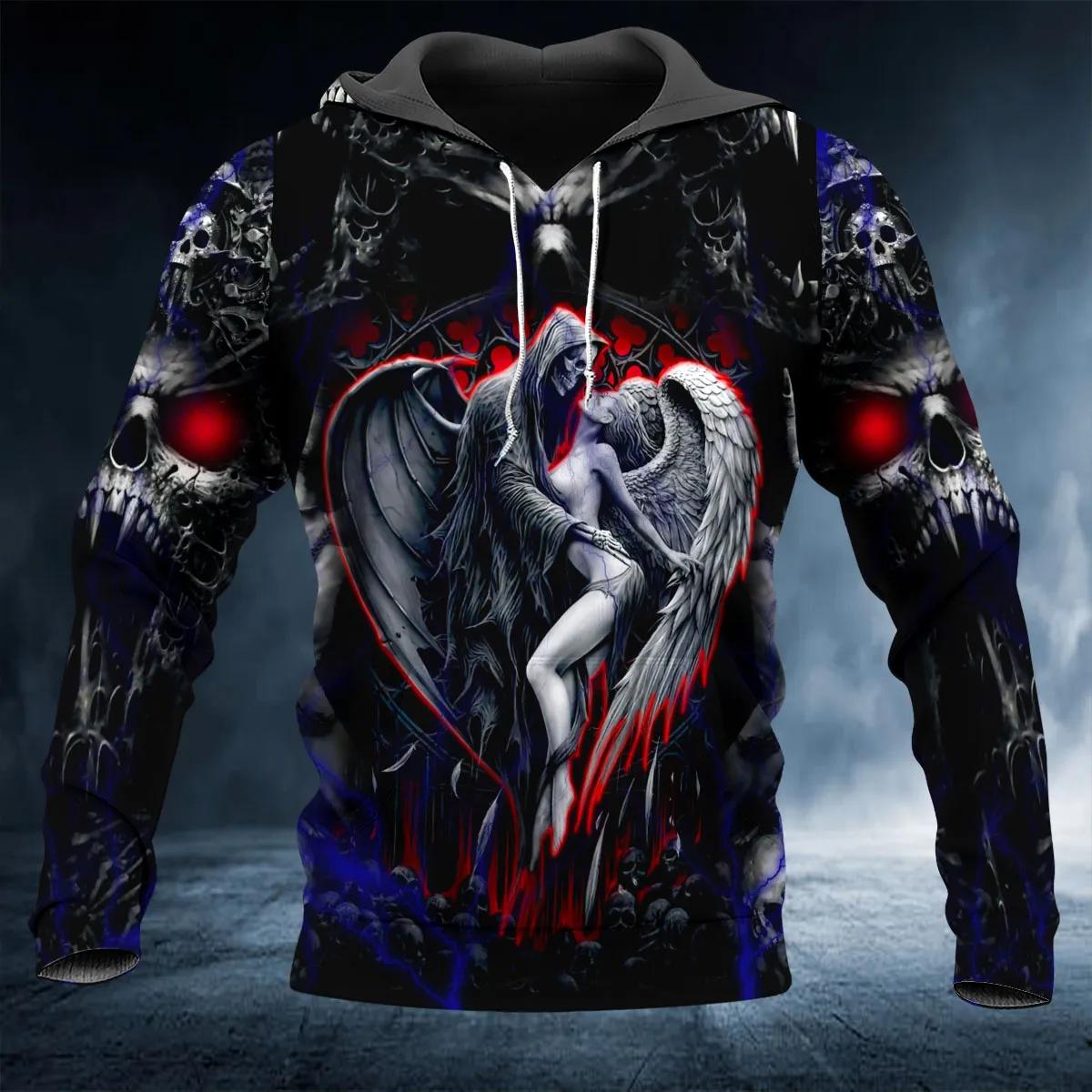 Couple Grim Reaper With Angel Skull 3D All Over Print Hoodie