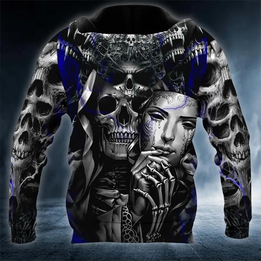 Alternative view of Creepy Grim Reaper With Mask Skull 3D All Over Print Hoodie