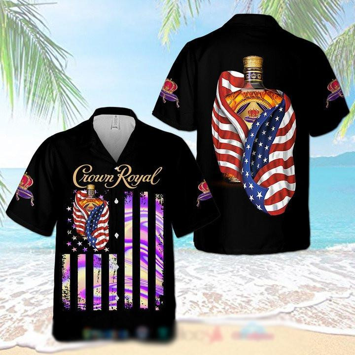 Crown Royal American Flag Hawaiian Shirt Tropical Aloha Button Up