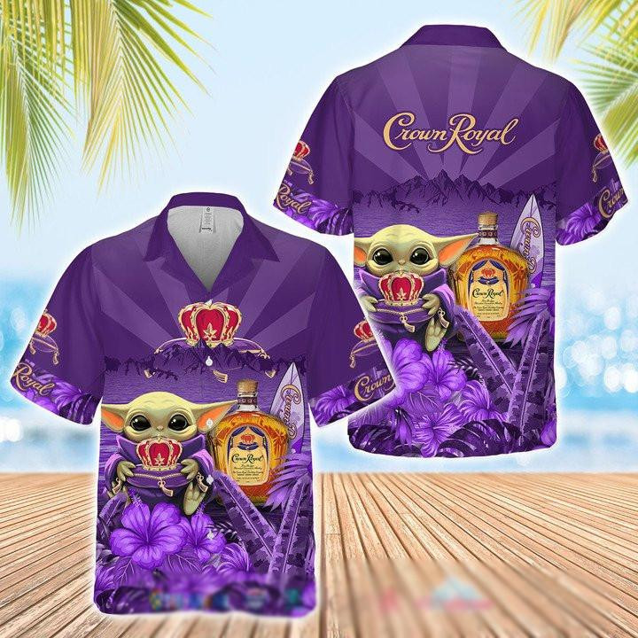 Crown Royal Baby Yoda Hawaiian Shirt Tropical Aloha Button Up