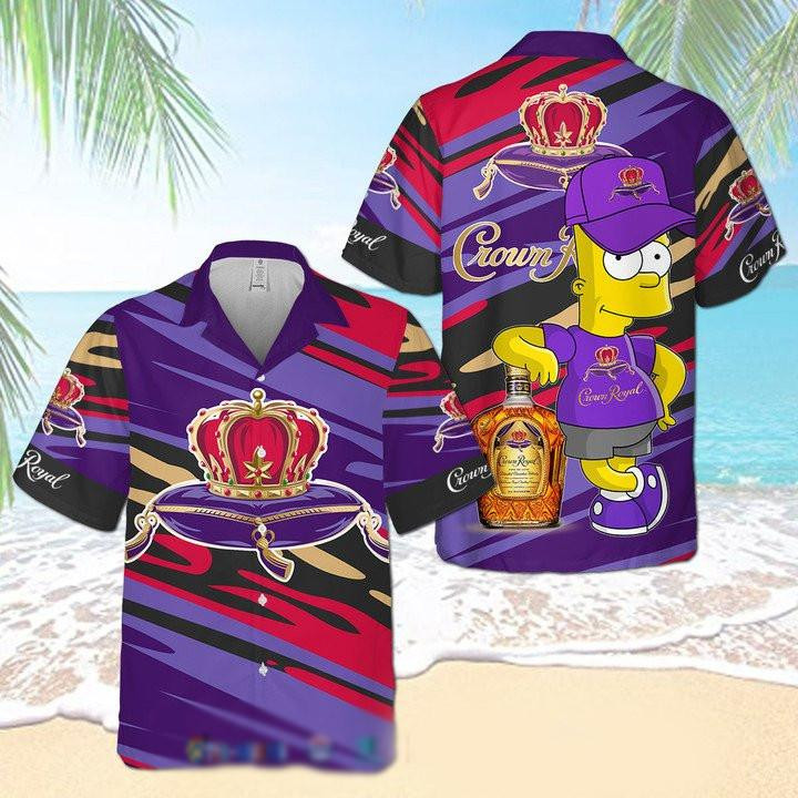 Crown Royal Bart Simpson Hawaiian Shirt Tropical Aloha Button Up