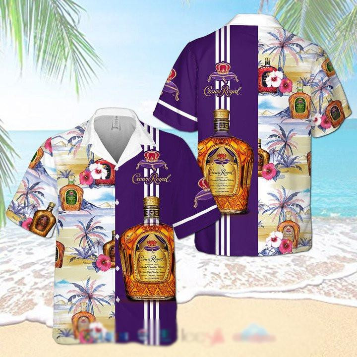 Crown Royal Beach Hawaiian Shirt Tropical Aloha Button Up