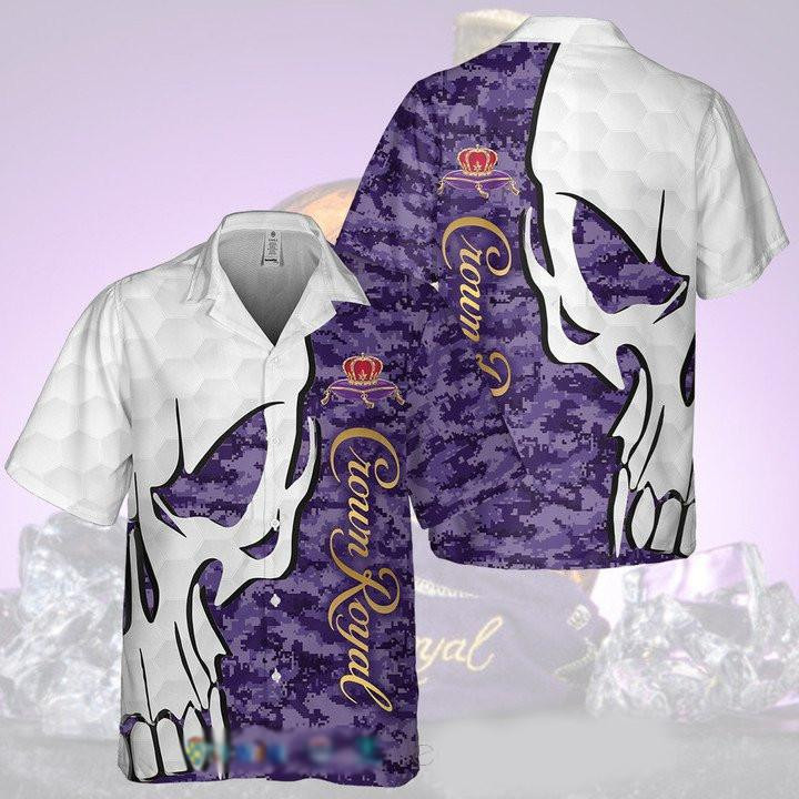 Crown Royal Camo Skull Hawaiian Shirt Tropical Aloha Button Up