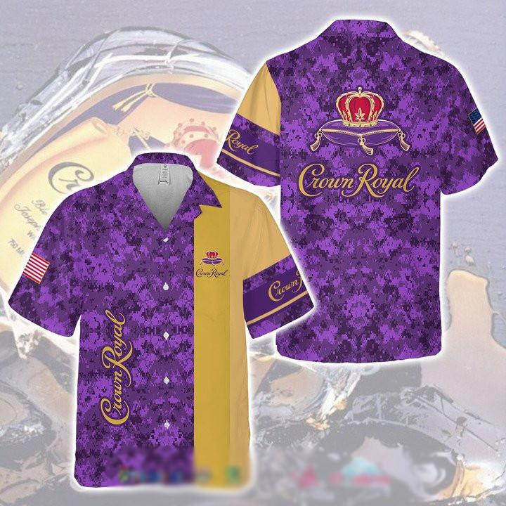 Crown Royal Camouflage Hawaiian Shirt Tropical Aloha Button Up