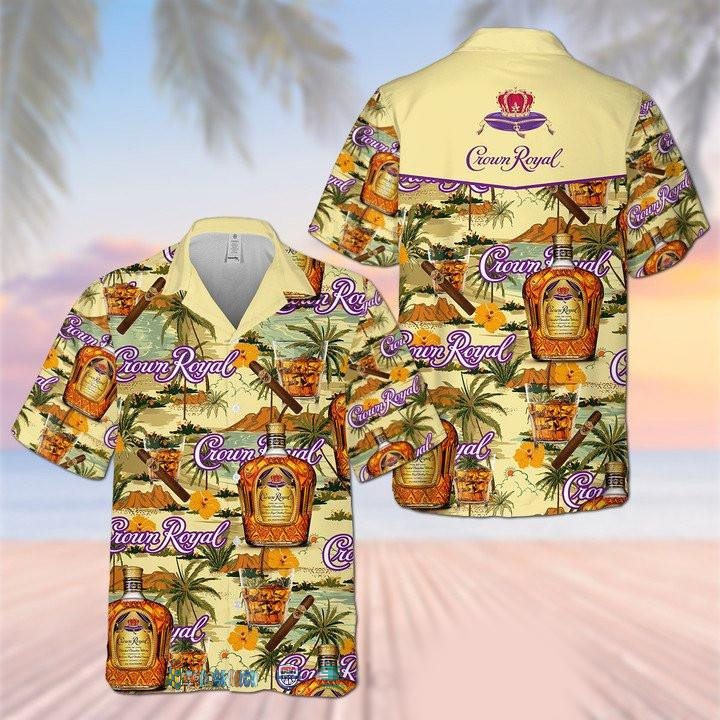 Crown Royal Cigar Hawaiian Shirt Tropical Aloha Button Up
