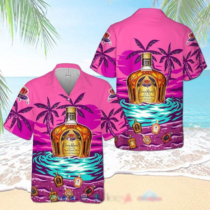 Crown Royal Coconut Tree Hawaiian Shirt Tropical Aloha Button Up