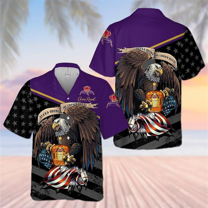 Crown Royal Eagle Hawaiian Shirt Tropical Aloha Button Up