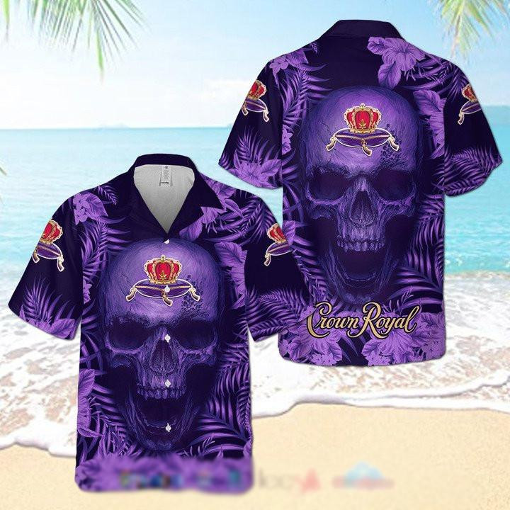 Crown Royal Floral Skull Hawaiian Shirt Tropical Aloha Button Up