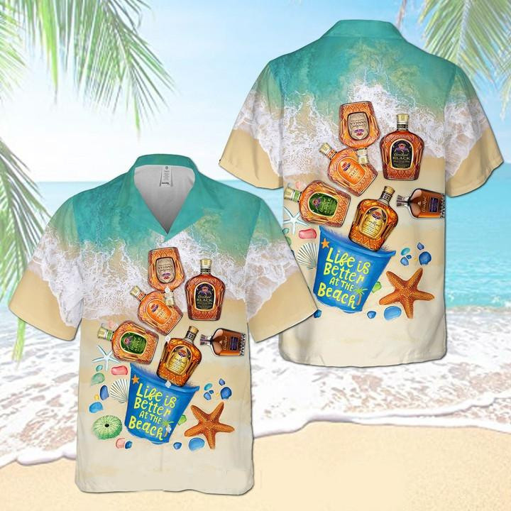 Crown Royal Life Is Better At The Beach Hawaiian Shirt Tropical Aloha Button Up