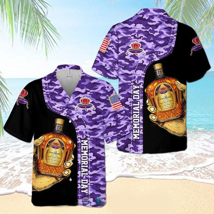 Crown Royal Memorial Day Camo Hawaiian Shirt Tropical Aloha Button Up