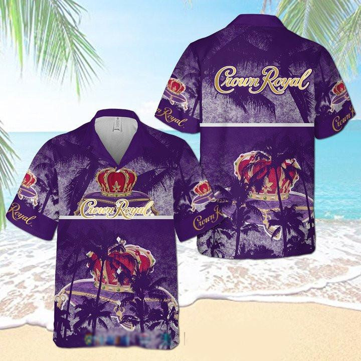 Crown Royal Palm Tree Hawaiian Shirt Tropical Aloha Button Up