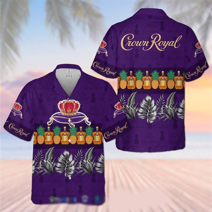 Crown Royal Pineapple Hawaiian Shirt Tropical Aloha Button Up