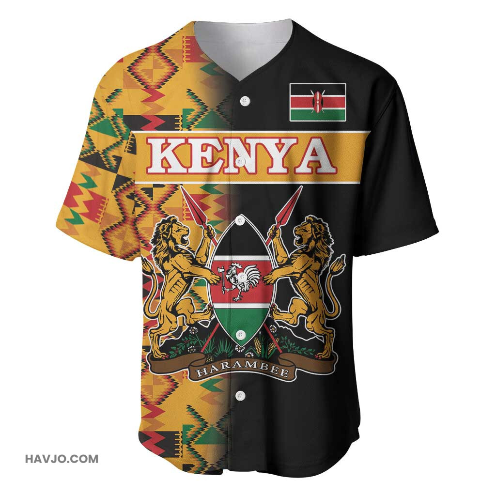 Custom Afro Kenya Coat Of Arms With Kente Patterns Baseball Jersey