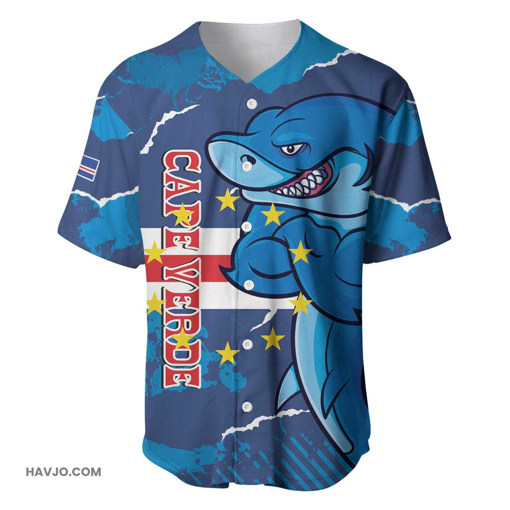 Custom Cape Verde Football Blue Sharks Mascot Baseball Jersey