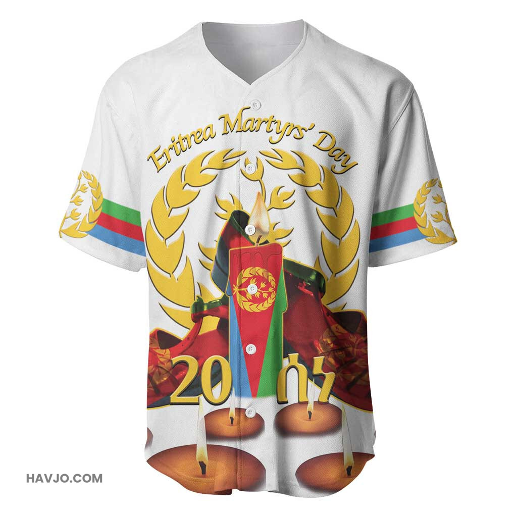 Custom Eritrea Martyrs' Day 20 June Shida Shoes With Candles White Baseball Jersey