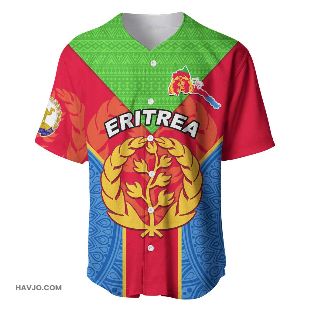 Custom Eritrea with Eritrean Emblem Flag and African Pattern Design Baseball Jersey