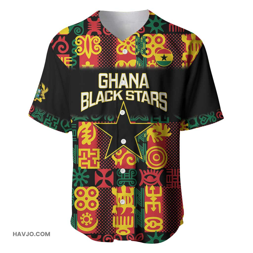 Custom Ghana Black Stars Adinkra Pattern Football Style Baseball Jersey