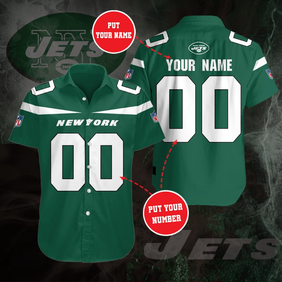 Custom New York Jets Up Hawaiian Shirt Tropical Aloha Button Up