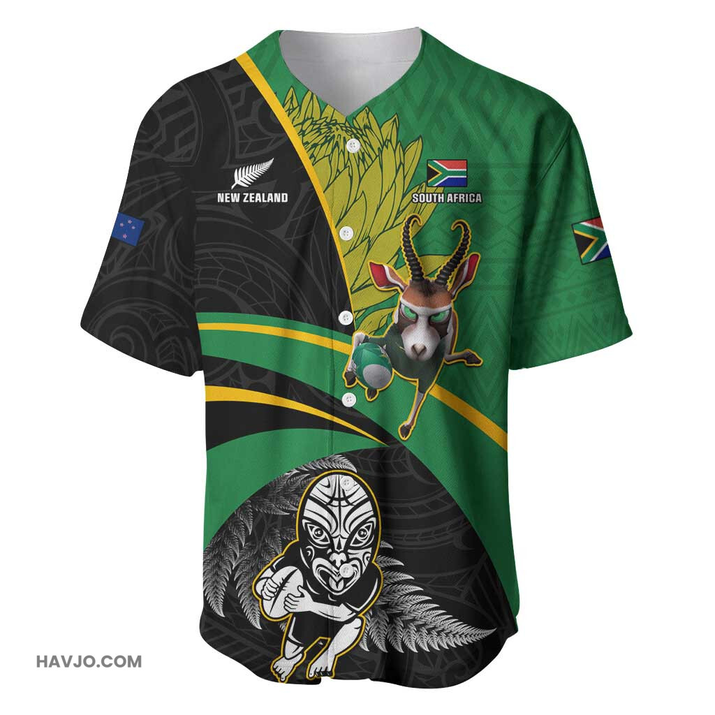 Custom New Zealand And South Africa Rugby 2023 Springboks Combine All Black Silver Fern Baseball Jersey
