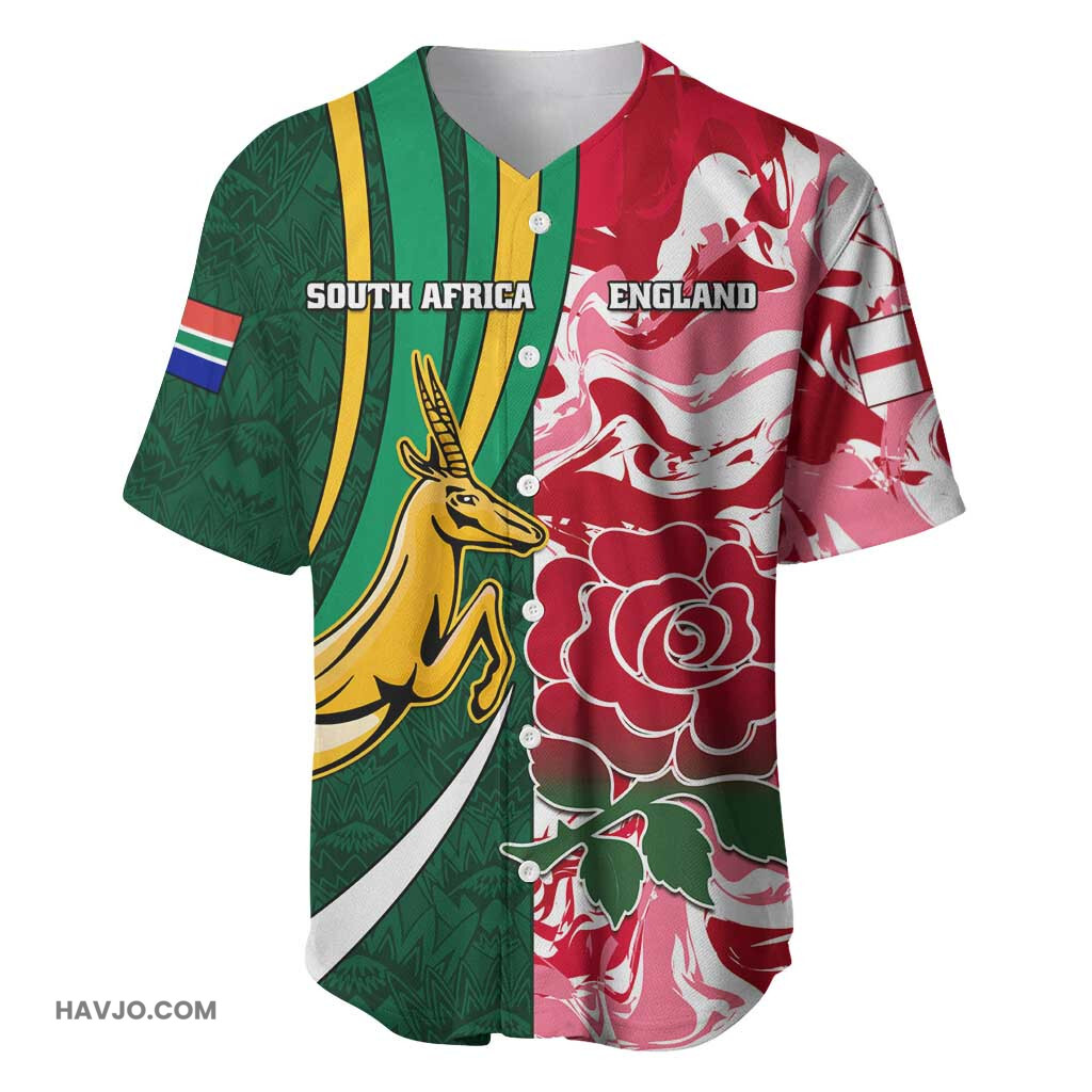 Custom South Africa and England Rugby The Red Rose with Protea Pattern Baseball Jersey