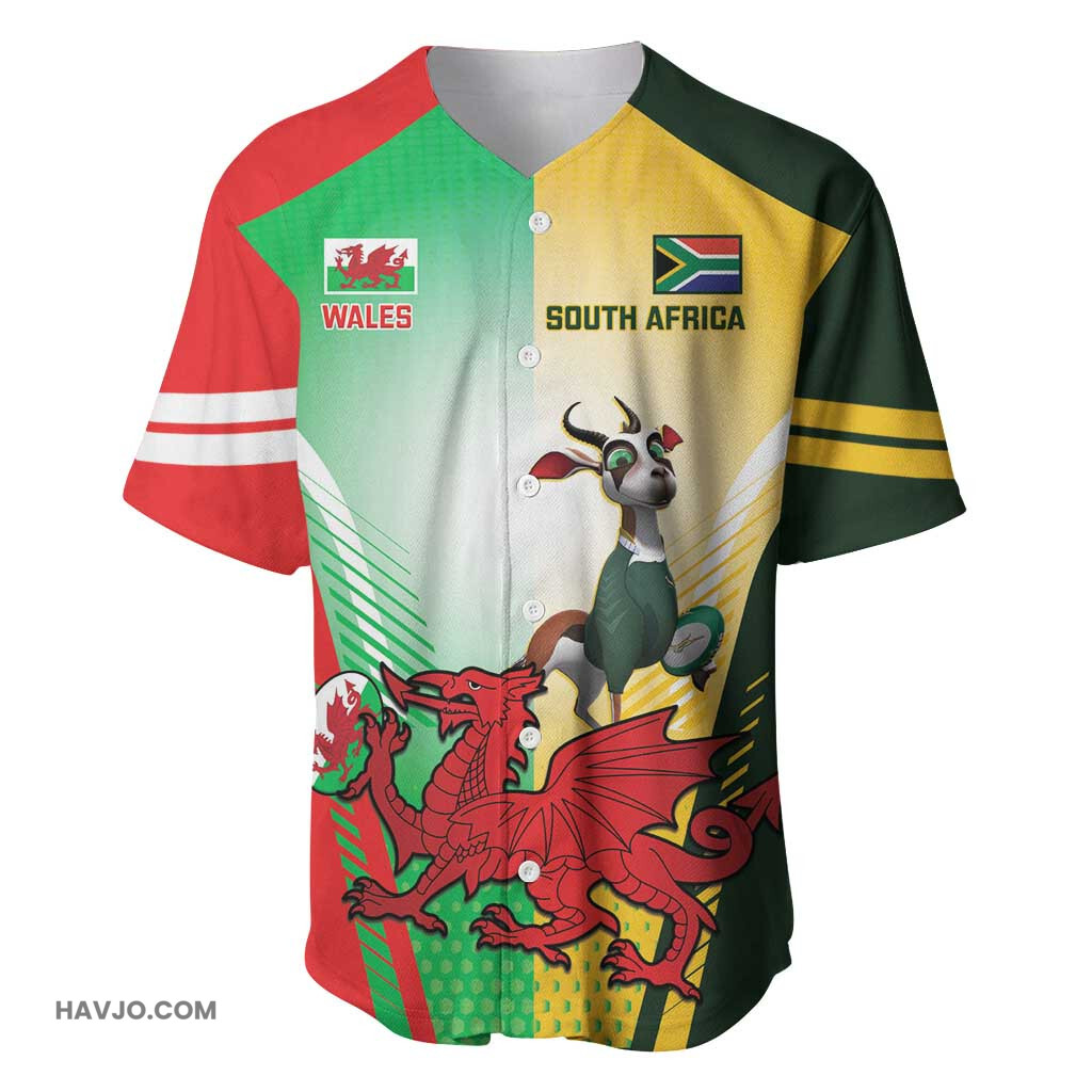 Custom South Africa And Wales Rugby Springboks Welsh Mascots Dynamic Version Baseball Jersey