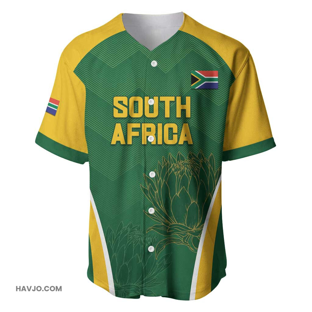 Custom South Africa Cricket Go Champions Protea Pattern Baseball Jersey