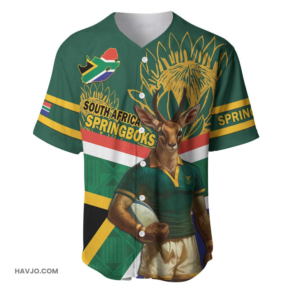 Custom South Africa Rugby 2024 Go Springboks Mascot African Pattern Baseball Jersey