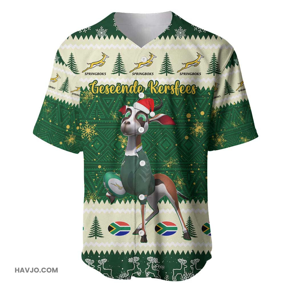 Custom South Africa Rugby Christmas Geseende Kersfees Springboks African Pattern Baseball Jersey