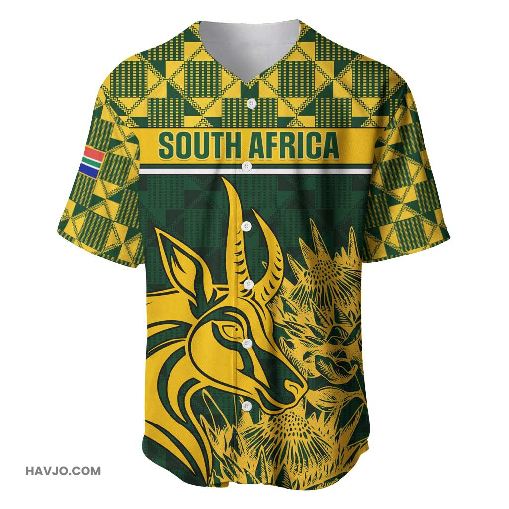 Custom South Africa Rugby Go Springboks with African Pattern Baseball Jersey