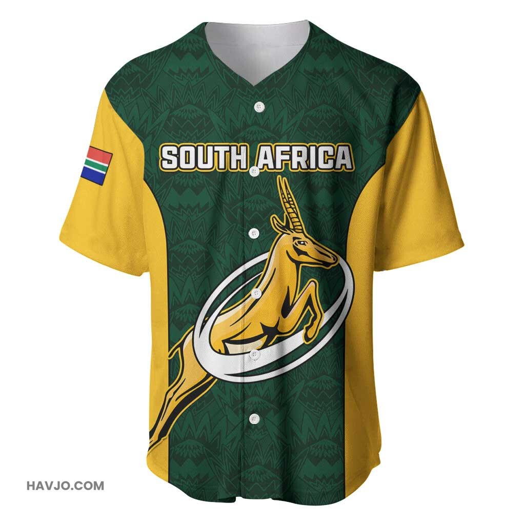Custom South Africa Rugby Springboks Go Champions with Protea Pattern Baseball Jersey