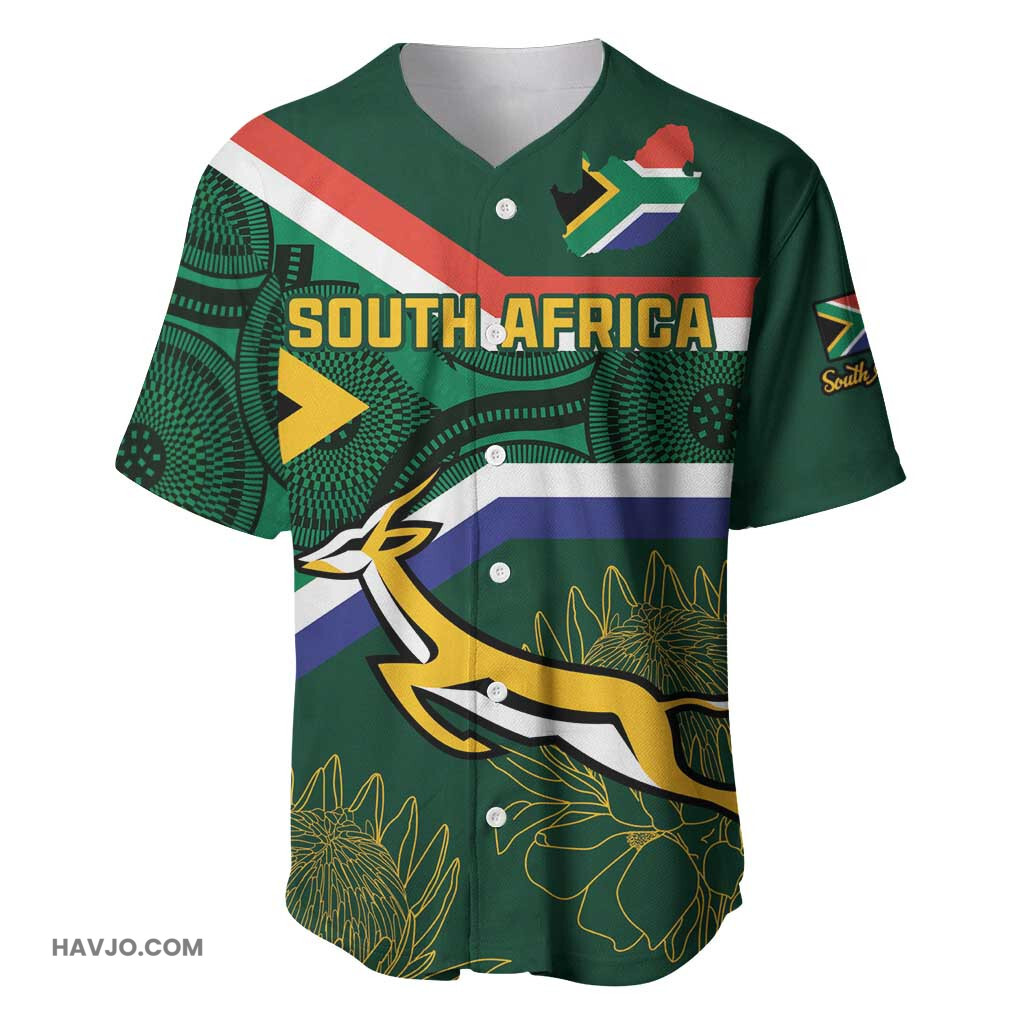 Custom South Africa Rugby Springboks Mascot African Pattern Baseball Jersey