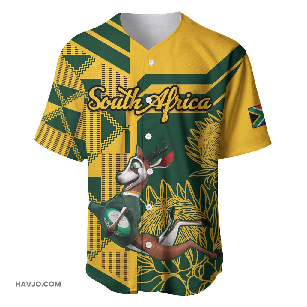 Custom South Africa Rugby Springboks With Protea Cynaroides Baseball Jersey