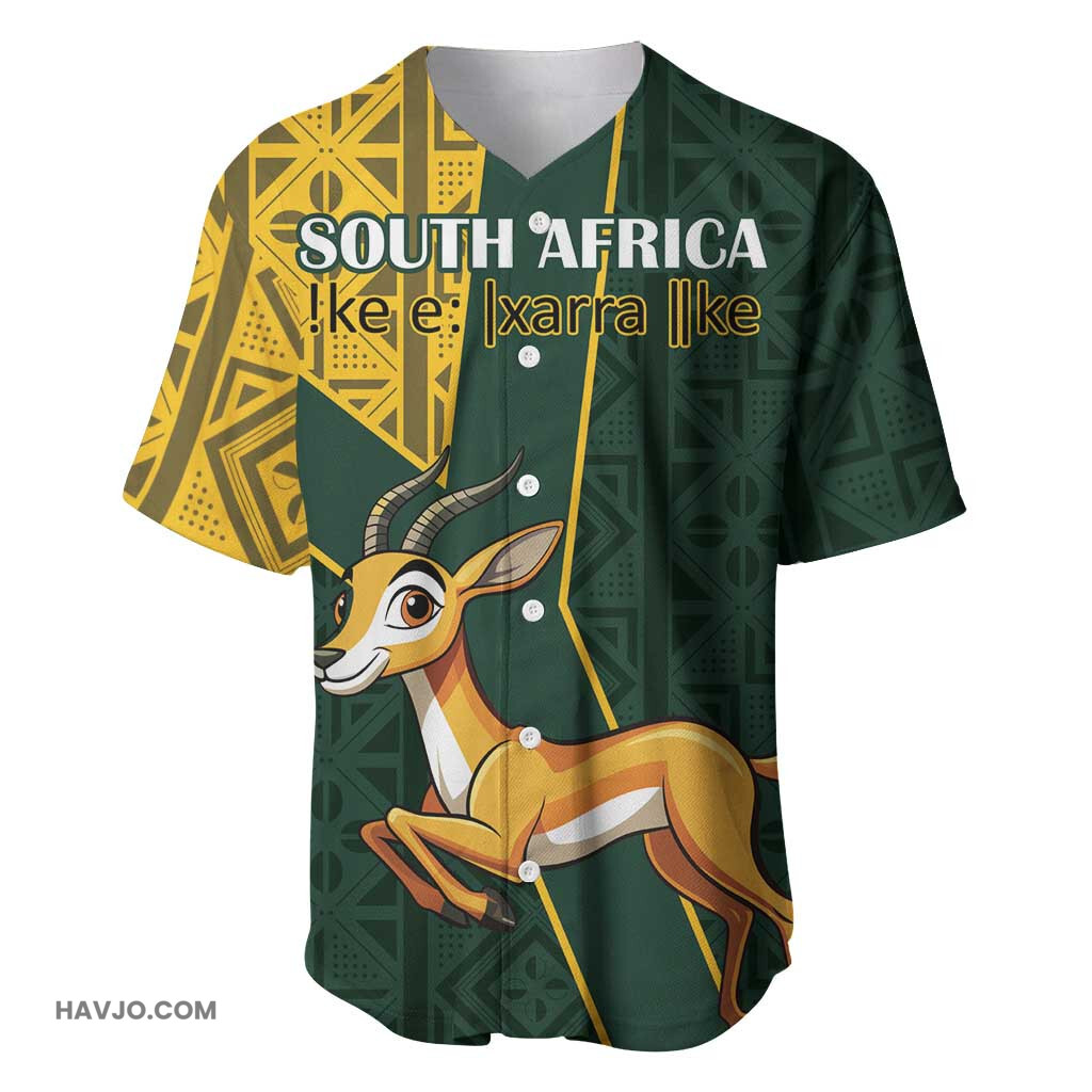 Custom South Africa Springbok Jumping With Kente Patterns Baseball Jersey
